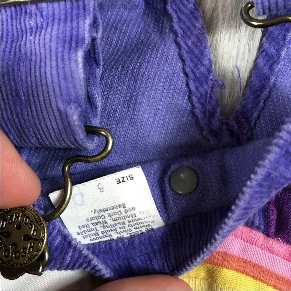 RARE Vintage Oshkosh Bgosh Purple Rainbow Heart Corduroy Girls Overalls